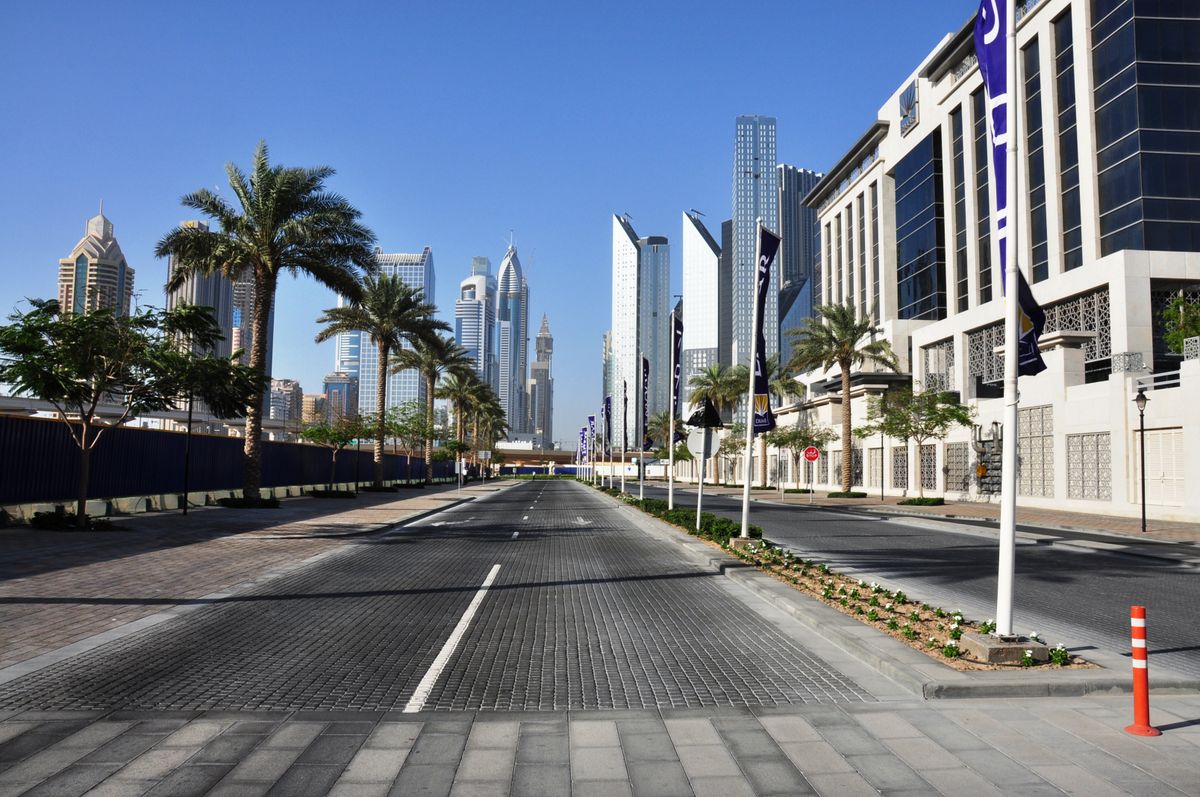 A palm-lined street in Dubai